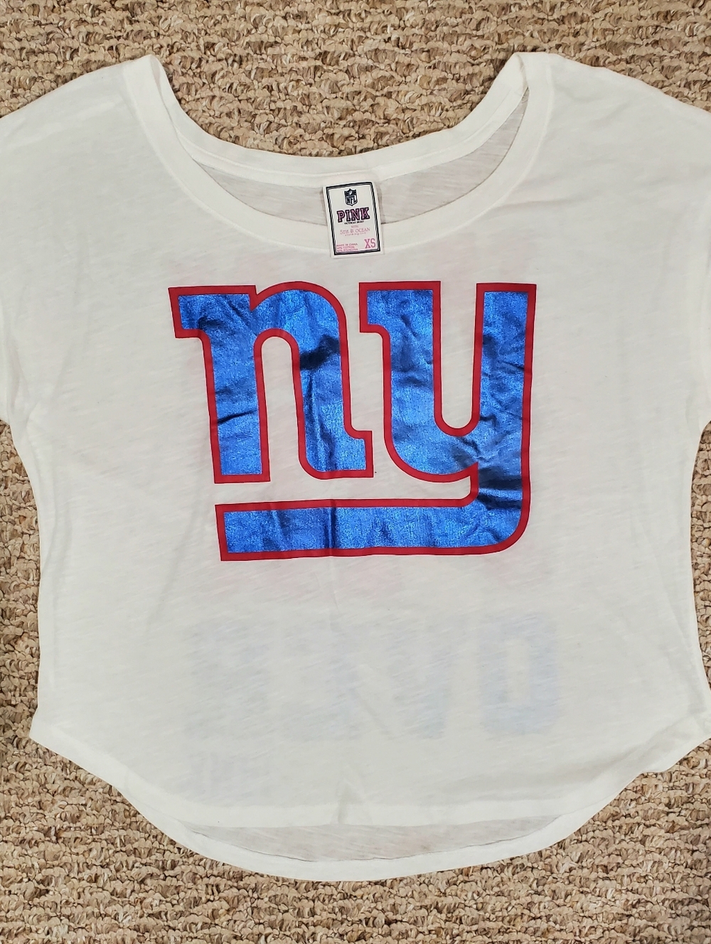 PINK Victoria's Secret X NFL NEW YORK GIANTS White, Blue & Red Metallic Logo XS